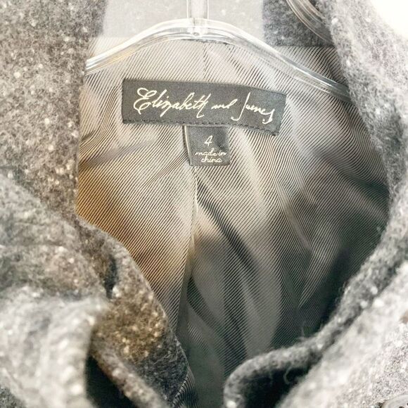 Elizabeth James Asymmetric Donegal Wool Blend Cowl Neck Blazer Coat Gray Black 4 - Picture 5 of 9